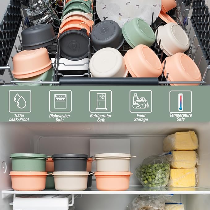 9 oz Small Round Food Storage Containers with Lids Set of 10, Airtight Leakproof Reusable, Plastic To Go Bento Box, Mini Lunch Box, Snack Storage Bowl, for Kitchen, Picnic (10)-CubbioJoy