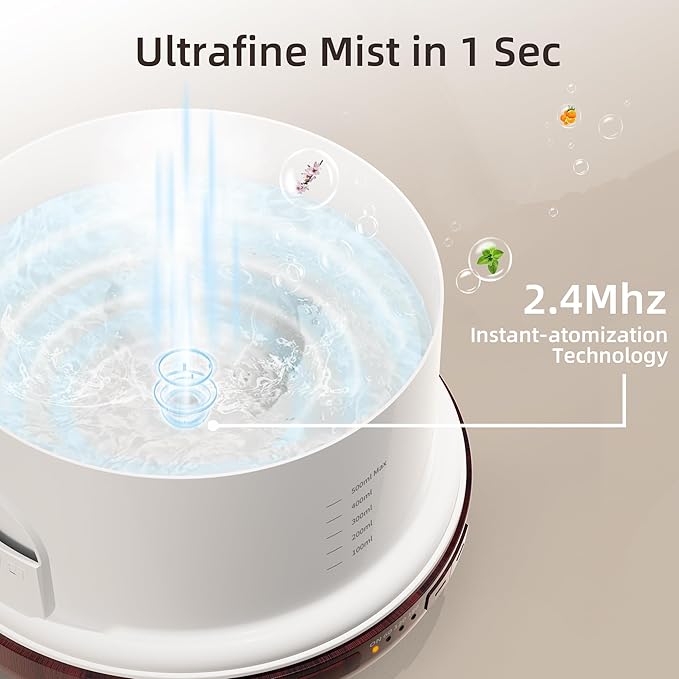 ASAKUKI Essential Oil Diffuser for Home, 500ml Aromatherapy Fragrant Oil Humidifier Vaporizer, 7-Color Light and Auto-Off Safety Switch Reddish-Brown-CubbioJoy