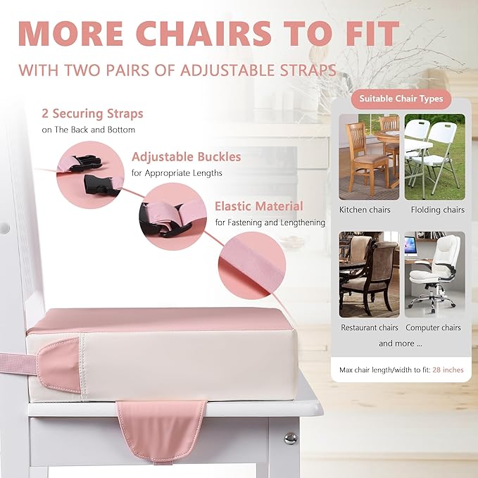 Booster Seat for Kitchen Chair with Adjustable Straps, Toddler Booster Seats for Dining Table Portable for Travel Camping Eating, Booster Cushion for Table for Baby Child Infant Kid Boy Girl-CubbioJoy