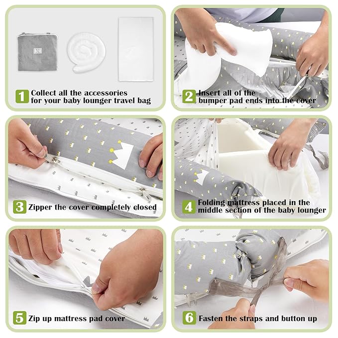 Baby Lounger for Newborn Portable Bag,Baby Lounger Play Mat for Awake-Time,Newborn Babies Essentials Gifts 0-24 Months Home Travel(Crown Grey)-CubbioJoy