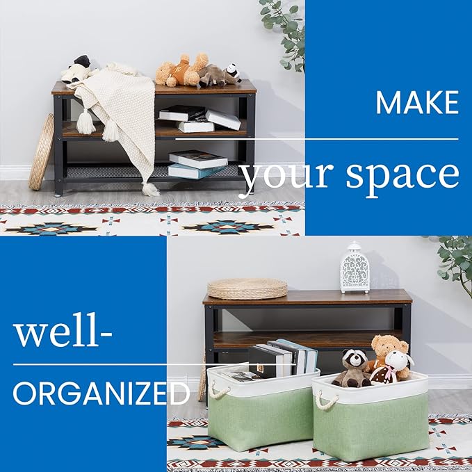 Bidtakay Baskets Fabric Closet Organizer Set of 2 Green Collapsible Storage Bins with Handles 16x12x12 in Large Decorative Tall Baskets for Shelves Nursery Baby Toys Storage Living Room Decor-CubbioJoy