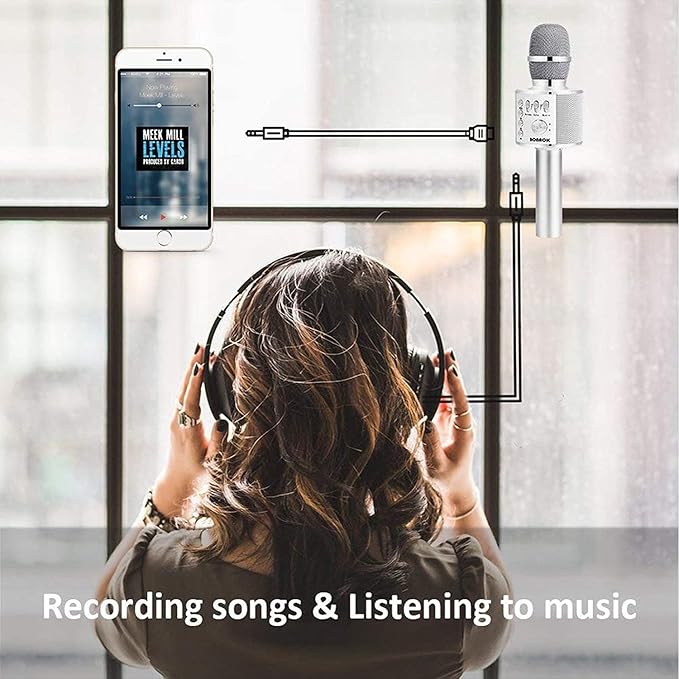 BONAOK Wireless Bluetooth Karaoke Microphone,3-in-1 Portable Handheld Mic Speaker for All Smartphones,Gifts for Kids Adults All Age Q37(Silver)-CubbioJoy