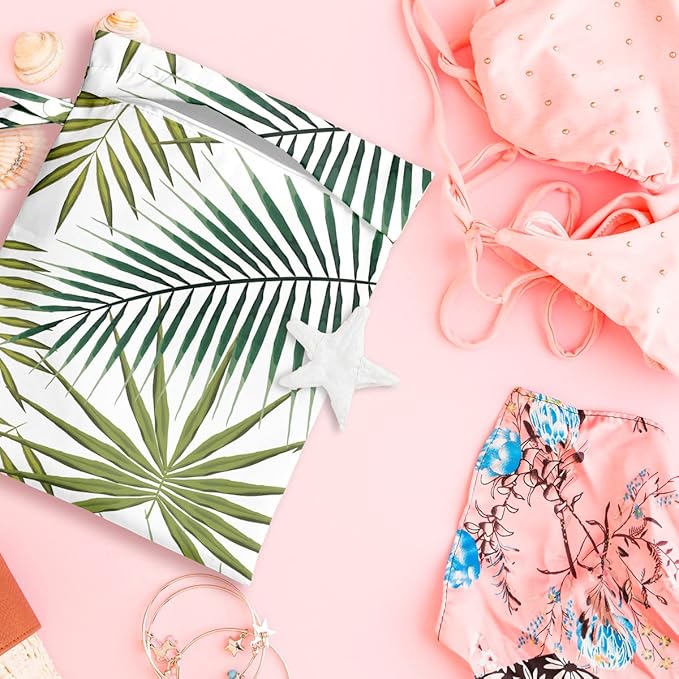 Wet Bag, Wet Dry Bag, Wet Bag for Swimsuit, Travel, Beach, Pool, Diapers, Dirty Yoga Gym Clothes, Makeup Bag, Waterproof Tropical Palm Leaves Decor Jungle Palm Leaf Favors-CubbioJoy