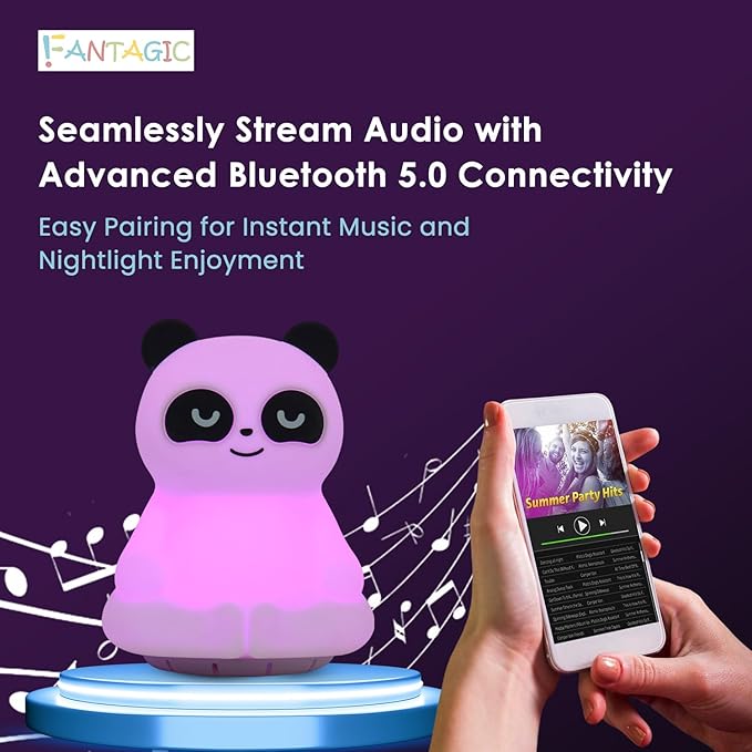 Combined Bluetooth Speaker & LED Nightlight With 9 Color Emissions, Child Friendly Silicone & BPA Free Monkey, USB Recharging, Receives Audio From Computer, Phone Or Tablet, Remote Control (Panda)-CubbioJoy