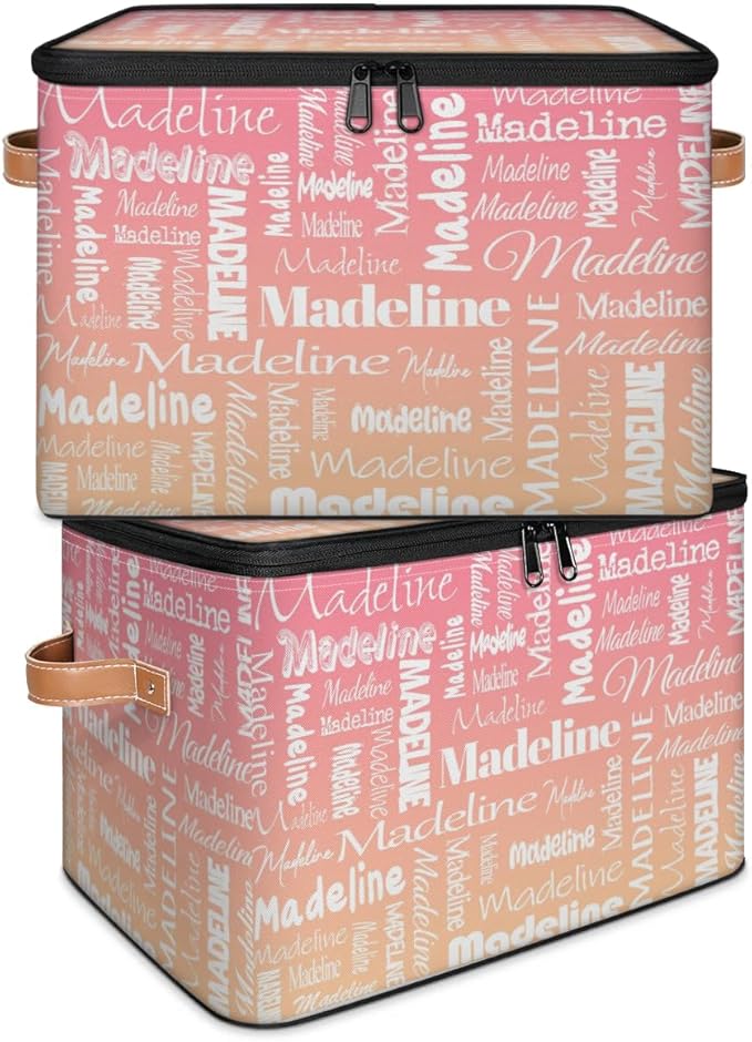 Custom Storage Basket with Name, Personalized Storage Bins with Zipper Lid, Foldable Fabric Storage Box Large capacity with Handle Pink Apricot-CubbioJoy