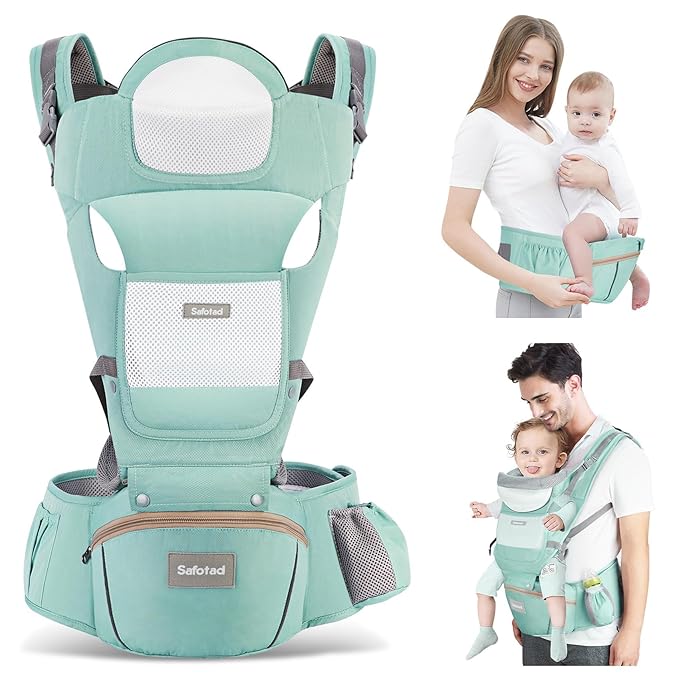 Baby Carrier with Hip Seat, Ergonomic M Position 6in1 Baby Carrier Newborn to Toddler,Head Support and Breathable Mesh Newborn Carrier,Adjustable Baby Holder Carrier for Dad&Mom-Green-CubbioJoy