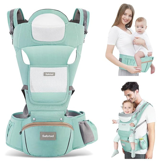 Baby Carrier with Hip Seat, Ergonomic M Position 6in1 Baby Carrier Newborn to Toddler,Head Support and Breathable Mesh Newborn Carrier,Adjustable Baby Holder Carrier for Dad&Mom-Green-CubbioJoy