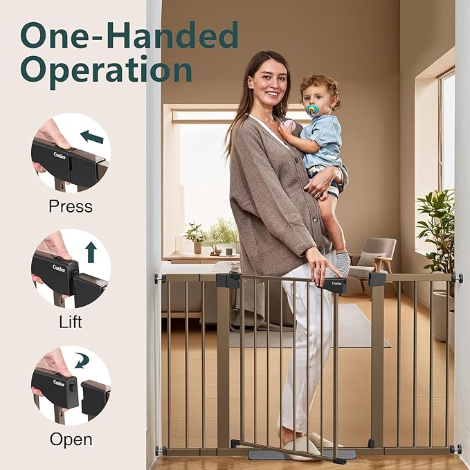 Cumbor 2 Pack 29.7"-51.5" Extra Wide Baby Gate for Stairs, Mom's Choice Awards Winner-Dog Gates for Doorways, Pressure Mounted Walk Through Pet Gate Indoor, Safety Auto-Close Child Gate for Kid,Brown-CubbioJoy