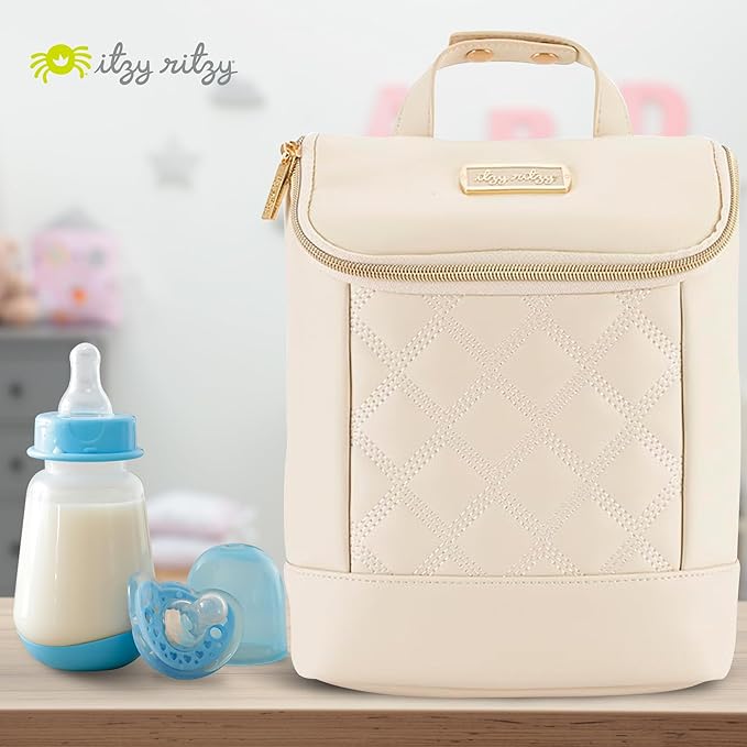 Itzy Ritzy Insulated Bottle Bag – Keeps Bottles Warm or Cool - Holds 3 Bottles & Features Interior Pocket for Ice Pack (Not Included), Milk & Honey-CubbioJoy