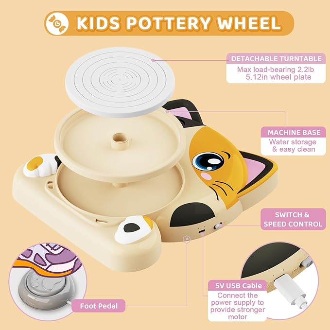 Insnug Pottery Wheel for Kids - Pottery Arts and Crafts for Kids Ages 8-12 with 3 Pack Painting Kit Air Dry Clay Art Supplies Toys for Girls Boy Birthday Gift for 6+-CubbioJoy