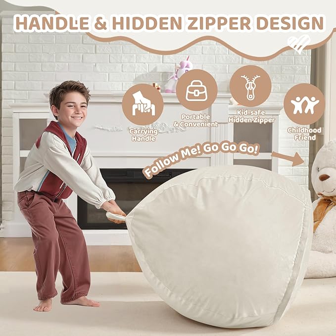 2FT Bean Bag Chair, Comfy Bean Bag Chairs with Memory Foam Filled, Fluffy Beanbag Sofa with Dutch Velvet Cover, Teardrop BeanBag Chairs for Living Room, Playroom - Beige-CubbioJoy