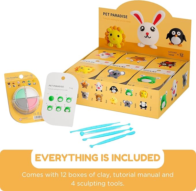 Air Dry Clay Kits - Modeling Clay for Kids, Ultra Light & Soft, Safe & Non-Toxic, DIY Air Dry Clays Kit with Sculpting Tools and Tutorials, Creatible Art Crafts Toys Gifts for Boys Girls-CubbioJoy