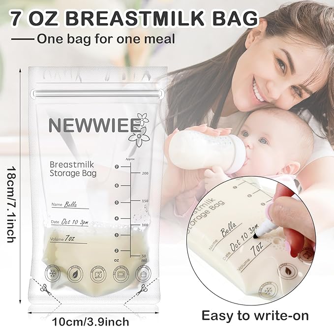 600 Count Breastmilk Storage Bags 7oz Breast Milk Bags for Breastfeeding Self Standing Breastmilk Storing No Leak Double Seal Freezer Storage for Refrigeration and Freezing(Gray)-CubbioJoy