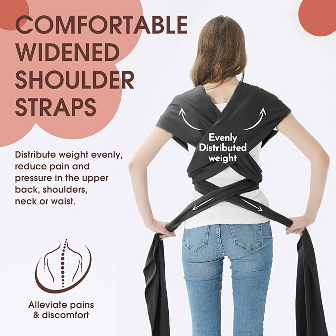 Acrabros Baby Wrap Carrier,Hands Free Baby Carrier Sling,Lightweight,Breathable,Softness,Perfect for Newborn Infants and Babies Shower Gift,Charcoal Grey-CubbioJoy