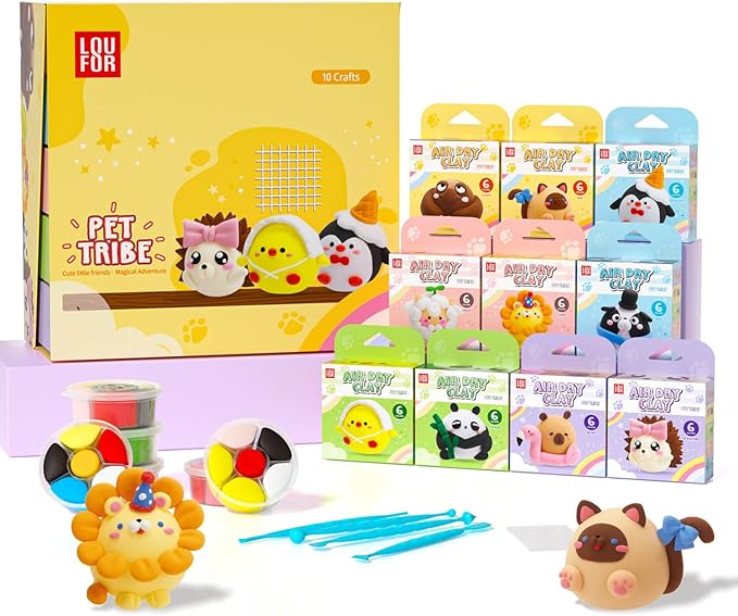 Air Dry Clay Kit - Modeling Clay for Kids 10 Boxes mit Sculpting Tools und Tutorials, Ultra Light & Soft, Safe & Non-Toxic, DIY Model Magic Clay,Creative Crafts Toys Gifts for Girls Boys 3+ Years Old-CubbioJoy