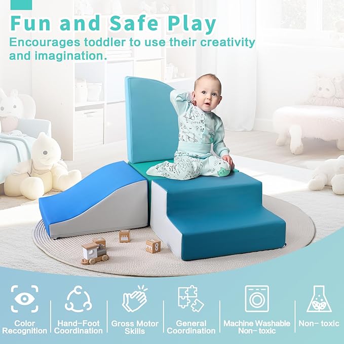 4-Pieces Climbing Toys for Toddlers: PU Leather - Soft Play Climbing for Toddlers - Foam Climbing Blocks for Crawling and Sliding Indoor Playground for Kids-CubbioJoy