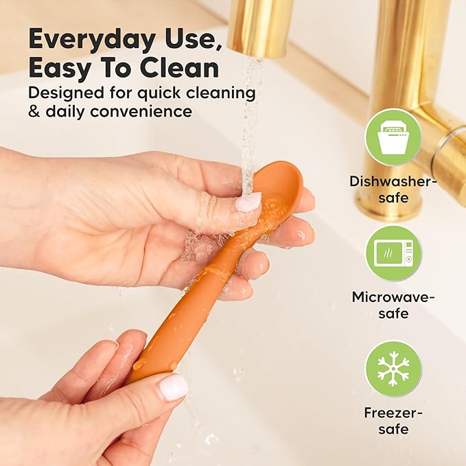 KeaBabies Silicone Baby Spoons, Self Feeding 6-12 months - 3-Pack Baby Weaning Eating Utensils, Toddler First Food Training Spoon, Infant, Kids Feeding Supplies Essential Set, Dishwasher-safe (Kea)-CubbioJoy
