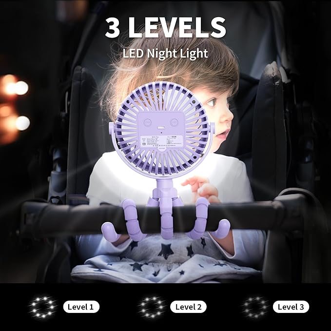 AMACOOL Battery Operated Stroller Fan Flexible Tripod Clip On Fan with 3 Speeds and Rotatable Handheld Personal Fans for Car Seat Crib Bike Treadmill (Purple)-CubbioJoy