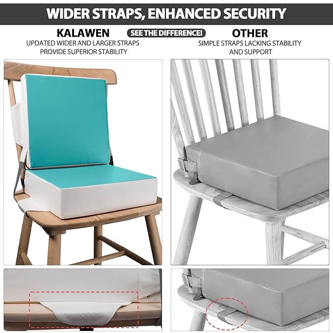 Kalawen Toddler Booster Seat for Dining Table, Upgraded 2Pcs PU Washable Straps Safety Buckle Kids Booster Seat for Table, Portable Travel Increasing Cushion for Chair-CubbioJoy