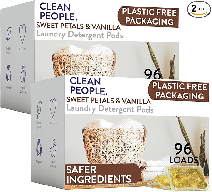 Clean People Laundry Detergent Pods - Hypoallergenic Laundry Pods - Ultra Concentrated, Recyclable Packaging, Stain Fighting - Sweet Petals, 192 Pack-CubbioJoy
