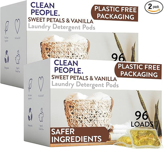 Clean People Laundry Detergent Pods - Hypoallergenic Laundry Pods - Ultra Concentrated, Recyclable Packaging, Stain Fighting - Sweet Petals, 192 Pack-CubbioJoy
