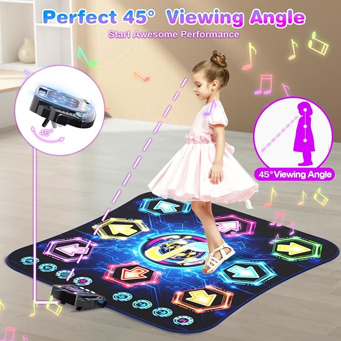 Dance Mat, 2025 Light Up 8-Button Dance Pad with Wireless Bluetooth, Upgraded Flowing Light Control System with Stands, Kids Toys Music Games Birthday for 3-12 Year Old Boys Girls-CubbioJoy