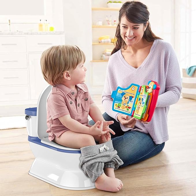 2-in-1 Toddler Potty Training Toilet - Larger Potty Chair & Detachable Training Seat for Boys & Girls Ages 1-3 with Flushing Sound, Wipes Storage, Toilet Paper Holder - Blue-CubbioJoy