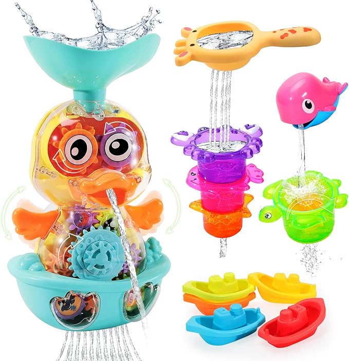 Bath Toys for 12 24 36 Months Babies, Bathtub Toys for Toddlers Kids Ages 1-3, 4-8, Waterfall Bath Toys for Boys and Girls, Small-CubbioJoy