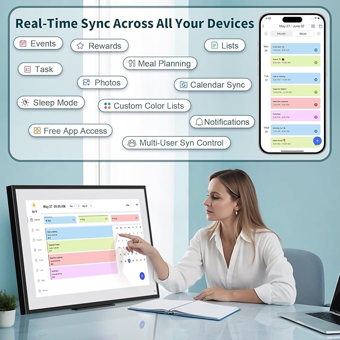 21.5 Inch Digital Calendar, WiFi Smart Electronic Calendar & Chore Chart, 1920 * 1080 IPS Touch Screen HD Display for Family Schedules, Streamline Household Organization, Wall Mount Included-CubbioJoy