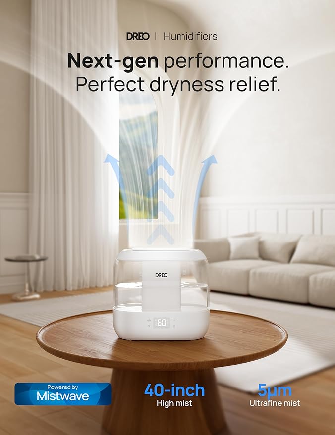 Dreo Smart Humidifier, Cool Mist Humidifiers for Bedroom, Quiet 4L Top Fill Ultrasonic Humidifiers for Home Office Plant & Baby with Nightlight, LED Display, 36H Runtime, APP/Voice Control, HM311S-CubbioJoy