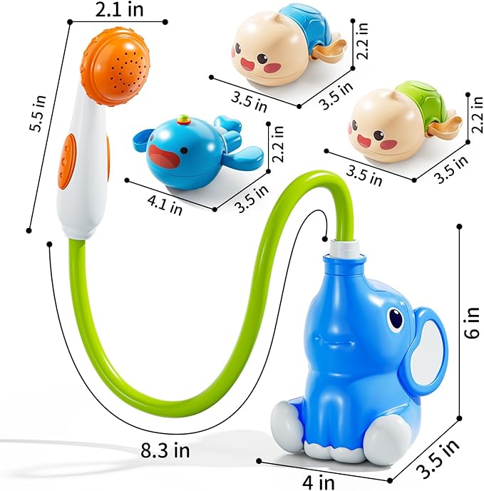 Baby Bath Shower Head Toys for Kids, Bath Toys for Infants with Elephant Water Pump for Kids 2-4, 3 Pack Wind-up Pool Toys for Kid, Bathtub Toys 18-24 Months Toddlers Boys Girls-CubbioJoy