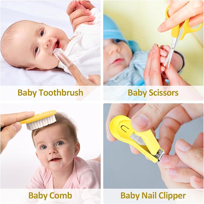 Baby Grooming Kit, Infant Safety Care Set with Hair Brush Comb Nail Clipper Nasal Aspirator,Baby Essentials Kit for Newborn Girls Boys (Yellow)-CubbioJoy
