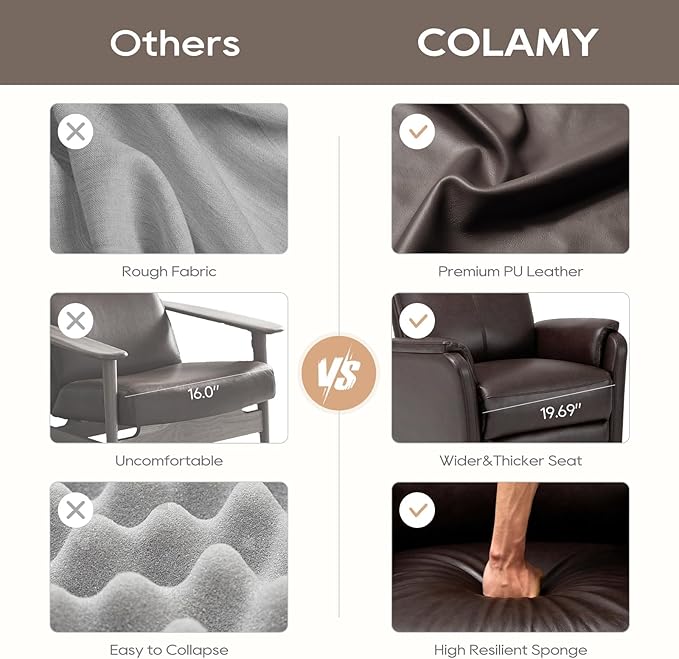 COLAMY Leather Swivel Recliner Chair with Footrest, Rocker Recliner Chair High Back with Double-Layer Cushion, Glider Recliner for Nursery & Living Room, Bedroom, Chocolate-CubbioJoy