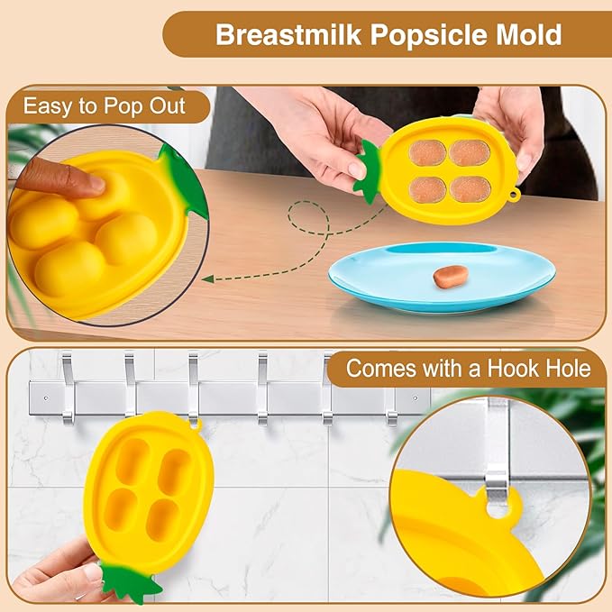 Baby Fruit Food Feeder - Silicone Nibble Tray Combo - Breastmilk Popsicle Mold for Cooling Relief, BPA Free Mesh Feeder for Infant Self Feeding (Claw Beige + Pineapple)-CubbioJoy