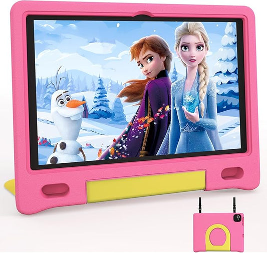 JREN Kids Table 10.1" ｜Android 14 Tablet for Kids｜64GB Storage｜Octa-Core｜WiFi ｜Cameras｜Parental Control｜Kids Content｜Case Included Great Gift for Children Ages 3-12 Years Old Pink-CubbioJoy