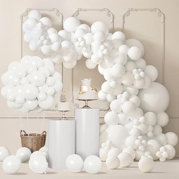 140pcs Balloon Arch Kit, White Balloons of Different Sizes Pack of 18 12 10 5 Inch Party Balloon Kit for Birthday Party or Balloon Arch as Graduation Wedding Baby Shower Anniversary Party Decorations-CubbioJoy