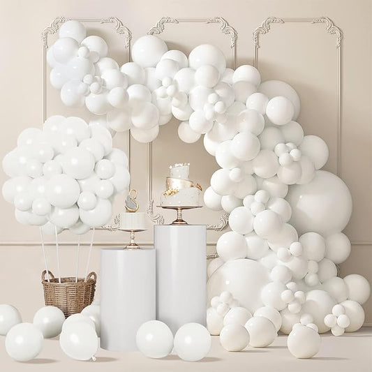 140pcs Balloon Arch Kit, White Balloons of Different Sizes Pack of 18 12 10 5 Inch Party Balloon Kit for Birthday Party or Balloon Arch as Graduation Wedding Baby Shower Anniversary Party Decorations-CubbioJoy