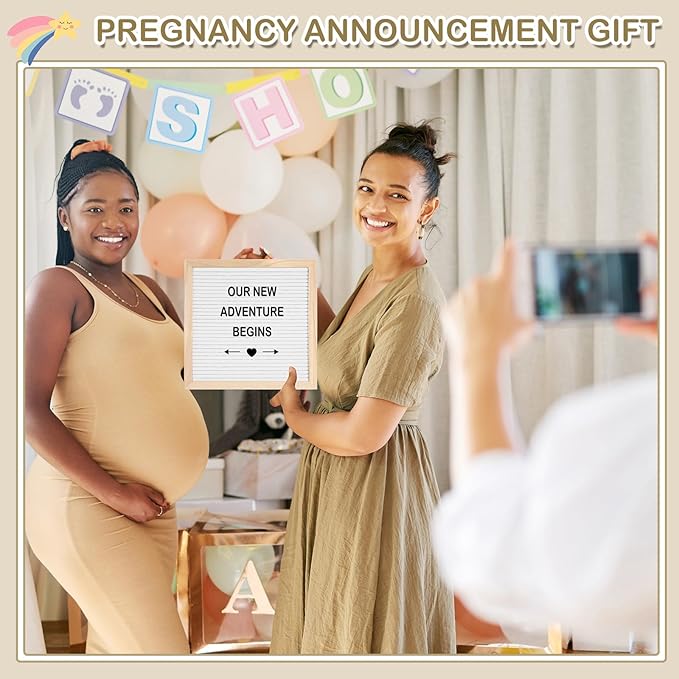 9 Pcs Pregnancy Announcement Set Pregnancy Reveal Ideas Felt Letter Board Baby Bodysuit Baby Booties Photo Frame Bear Plush Baby Wood Blocks for Coming Soon Baby Announcement (White,Bright)-CubbioJoy