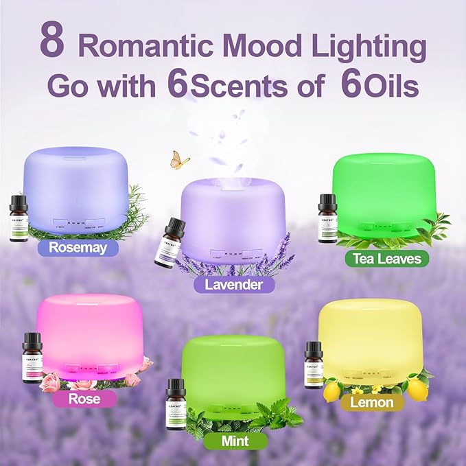 Diffusers for Essential Oils Large Room 500ML+6 Oil Set, Bluetooth Speaker+Remote+8 RGB Lights Essentail Oil Diffuser, Easy to Use & 23Db 100% Quiet Oil Diffuser Large Room, Diffusers for Home-CubbioJoy