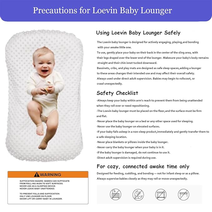 Baby Lounger for Newborn,Baby Nest for Newborn Soft Cotton Breathable for Playtime & Relaxation,Flat Babies Essentials Gifts Newborn Lounger for Boys & Girls 0-12 Months(White Bean)-CubbioJoy