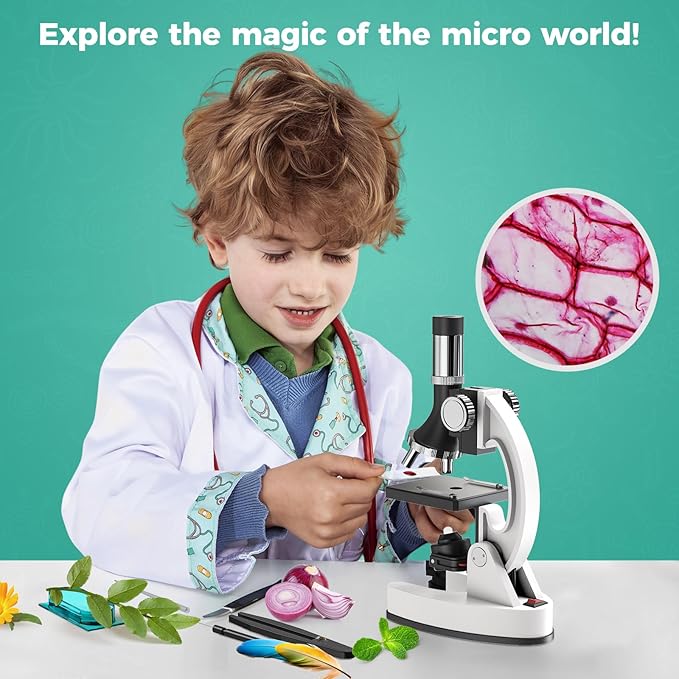 2400X Kids Microscope Science Kit - Handheld Microscope for Kids with Prepared Slides Metal Body LED Light Carrying Box Educational Compound Toy Set for Children Ages 8-12 5 Year Old Boys & Girls Gift-CubbioJoy