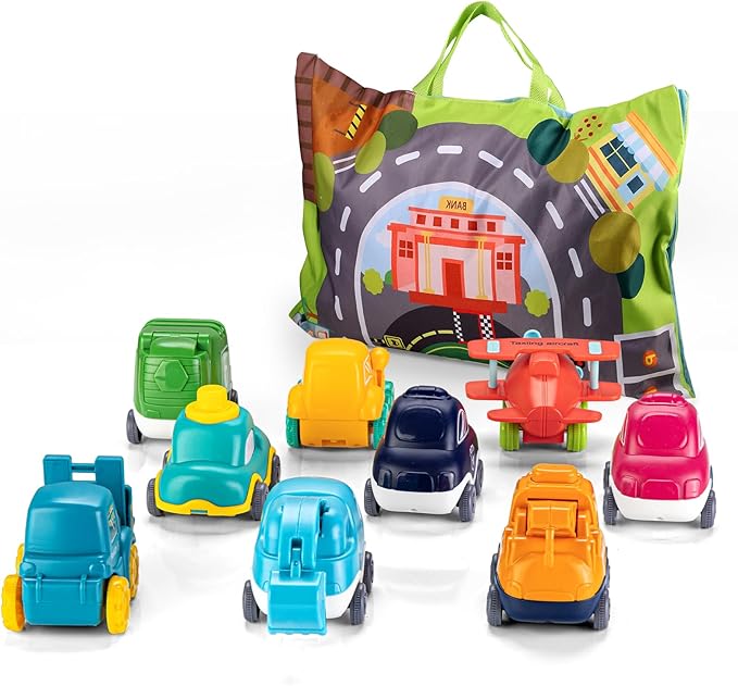 ALASOU 9 PCS Baby Cranes Car Toys with Playmat/Storage Bag|1st Birthday Gifts for Toddler Toys Age 1-2|Baby Toy for 1 2 Year Old Boy|1 2 Year Old Boy Birthday Gift for Infant 12 18 Months-CubbioJoy