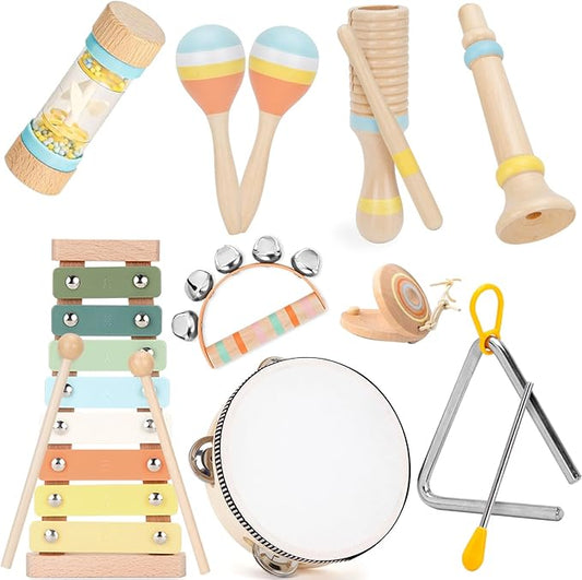 Baby Musical Instruments Set Wooden Montessori Toys for Toddlers 1-3 Percussion Instruments Set Modern Boho Music Toys for Kids Preschool Educational.-CubbioJoy