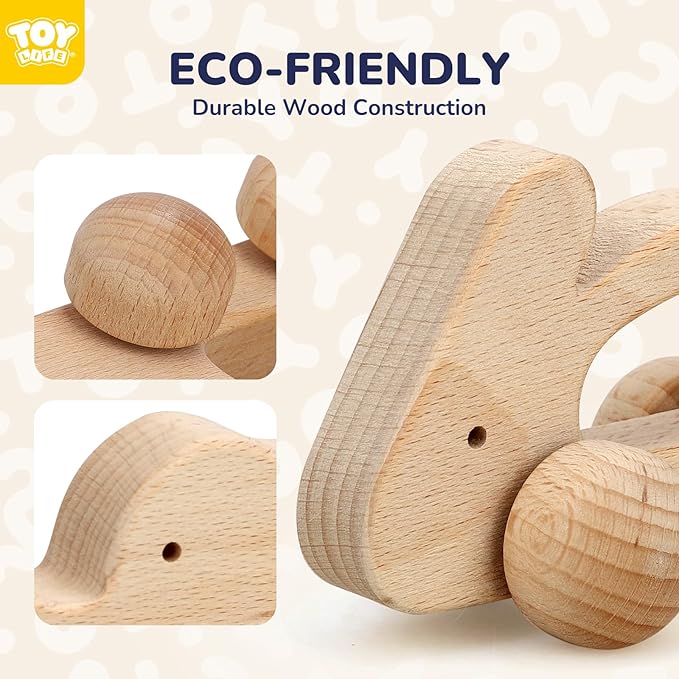 TOY Life Wooden Toys Cars, Montessori Toys for Babies 0-6-12 Months, Babies Bunny Rattle Cars for Toddlers 1-3, Wooden Baby Toys Gift 1 Year Old, Baby Boy Nursery Decor, Elephant & Rabbit Toy Car-CubbioJoy