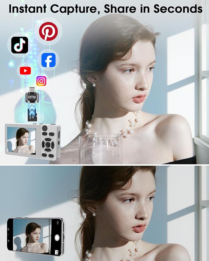 Digital Camera with Front Rear Lens, Autofocus 64MP 4K Camera for Photography with 32GB Card, Portable Compact Point and Shoot Camera for Teens Adult Beginner with Metal Shell, 2000mAh Battery-CubbioJoy