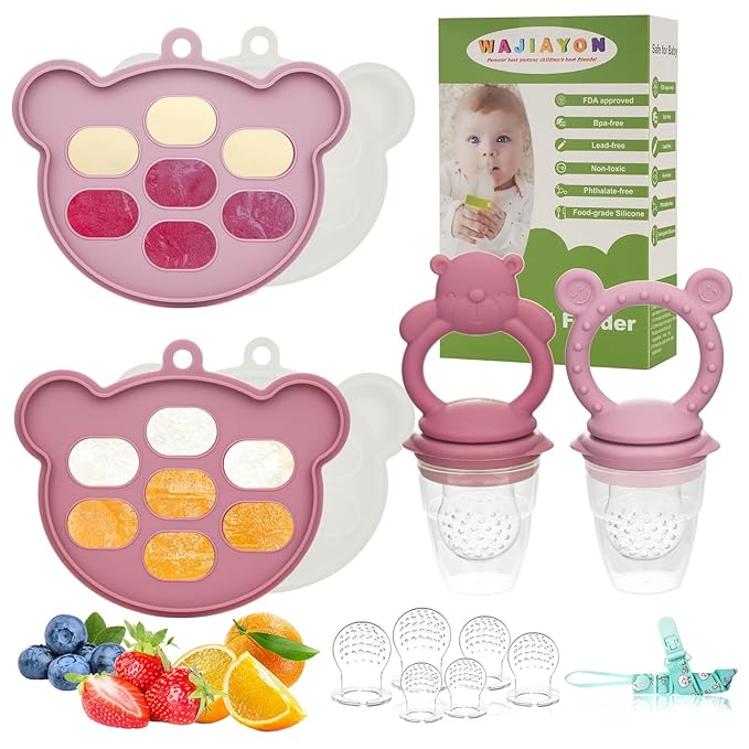 Baby Breastmilk Popsicle Molds & Baby Fruit Feeder (6 Pack), WAJIAYON Baby Food Freezer Tray Storage Containers, Silicone Teething Pacifier Feeder and Teether for Babies,Moss and Fawn Baby Feeder-CubbioJoy