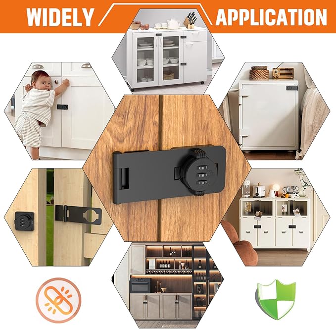 Keyless Cabinet Lock with Combination, Locker Code Lock with 3-Digit Combination, Security Door Lock for Drawers, Lockers, Bifold Doors, Small Doors, Closets, Refrigerators (Black-1pc)-CubbioJoy