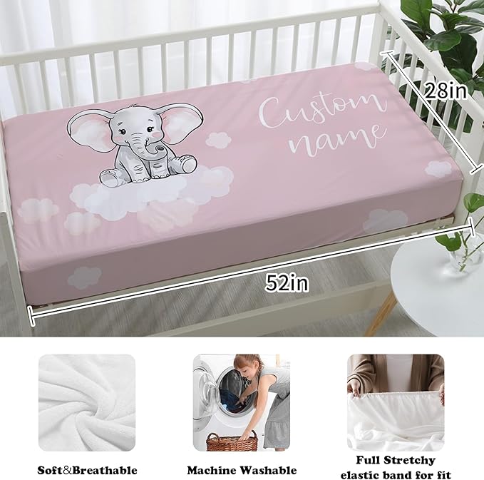 Custom Nursery Crib Bedding Set: Personalized Name 4 Piece Starry Sky Elephant Design Baby Crib Sets for Girls - Toddler Double Layer Blanket Set, Comfortable Crib Bed Sheets for Baby Toddlers-CubbioJoy