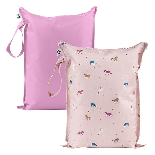 Tiny Twinkle Mess-Proof Waterproof Wet Dry Bag | 2-Pack Reusable Wet Bags for Swimsuits & Baby Clothes | Leakproof Wet Bag for Travel & Diaper Changes for Baby (Unicorn)-CubbioJoy