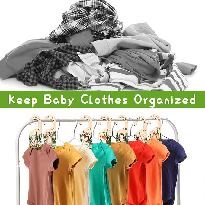 Animals Baby Closet Dividers, 7PCS Wooden Baby Clothes Dividers for Closet Organizers, Newborn to 24 Months Home Animals Theme Nursery Clothes Decor-CubbioJoy